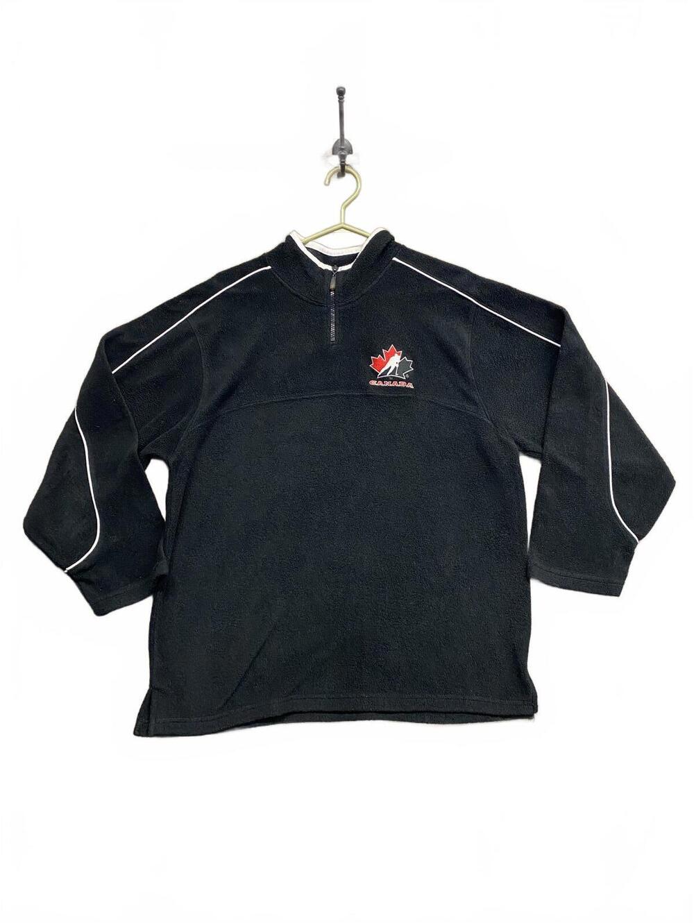 Vintage Team Canada Black Fleece Quarter-Zip Pullover w Mighty Mac Tag Size XL